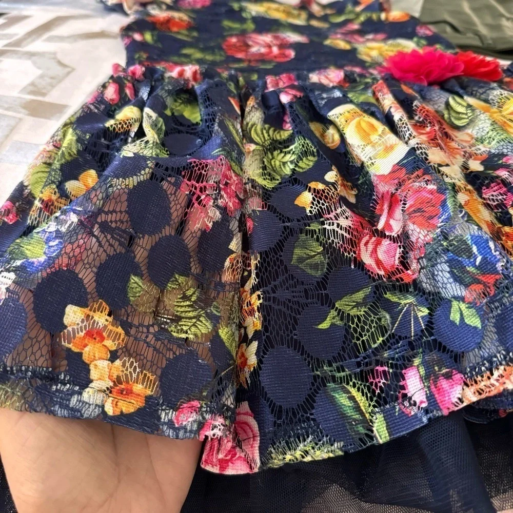 Pippa and Julie girls lace navy blue Floral formal Dress Size 6